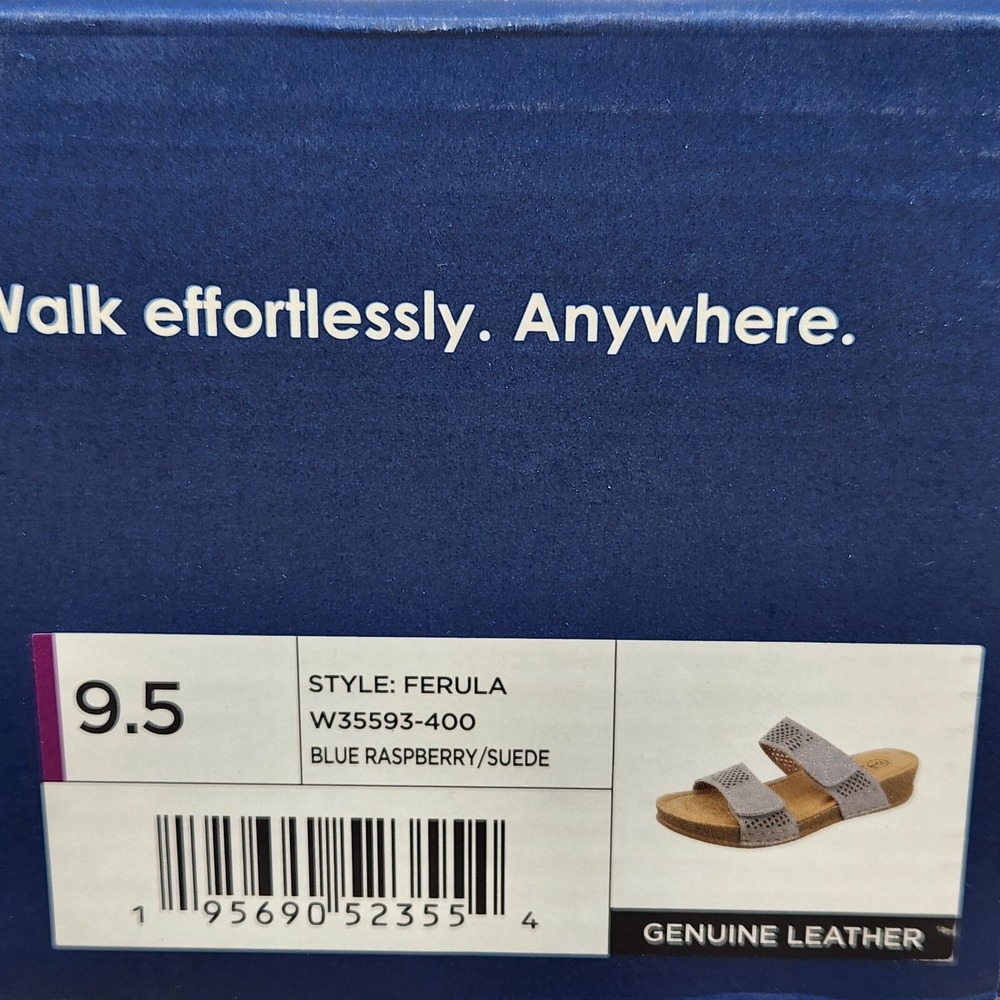 White Mountain Sandals Women Size 9.5 Blue Raspberry Ferula Leather Wedge Slide - Picture 8 of 8